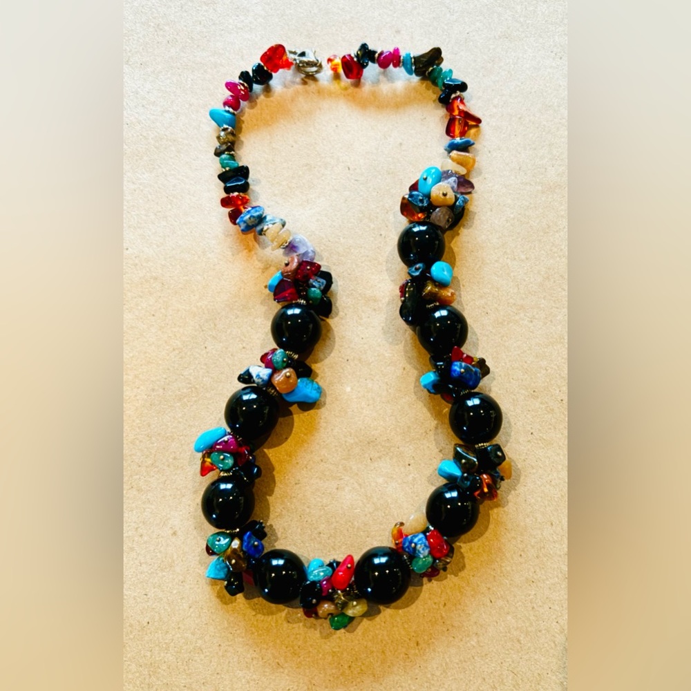 Handmade Natural Stones Glass Silver Accents Necklace